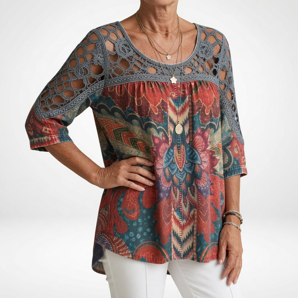 Zénaïde — Blouse imprimée ethnique bohème féminité naturelle
